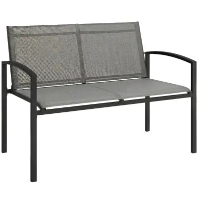 Outsunny Gartenbank für zwei Personen mit grauem Metallgestell, grauer Textilbespannung und geschwungenen Armlehnen