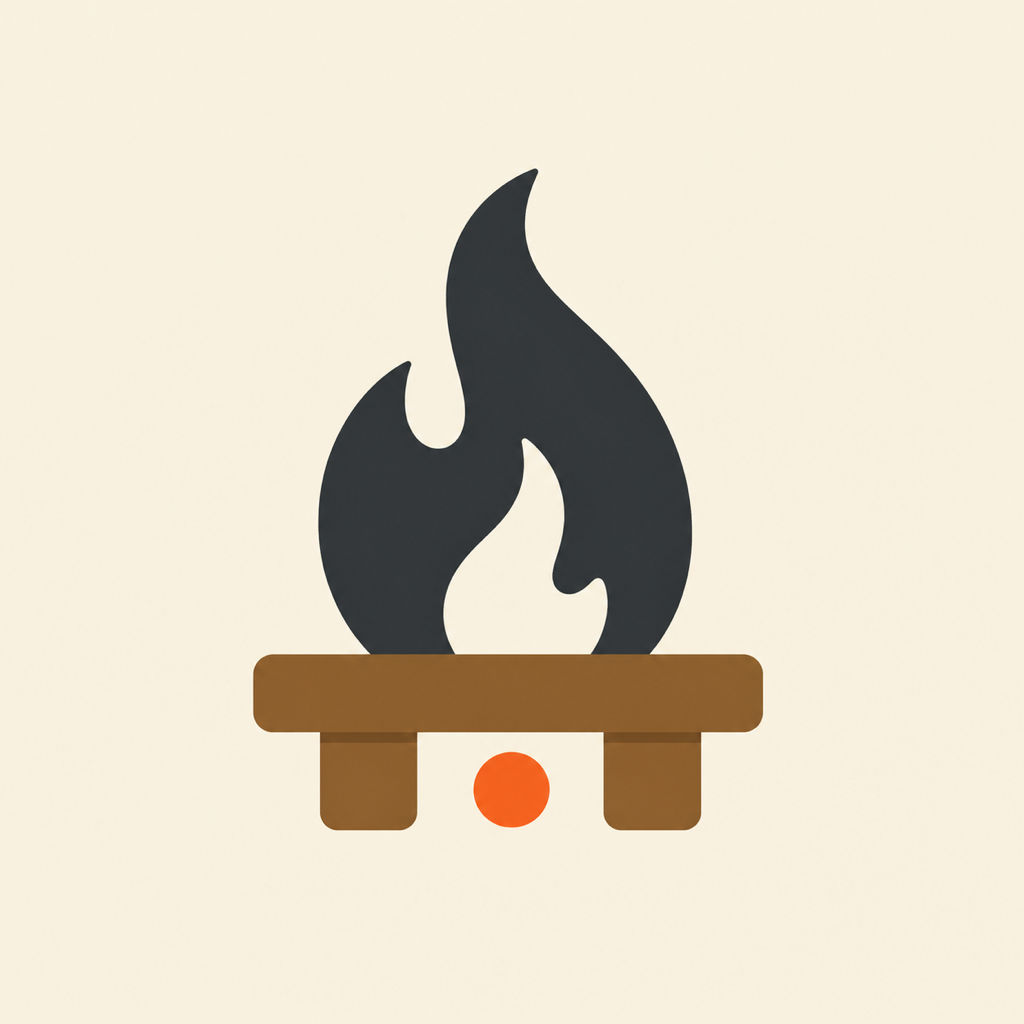 HearthBench logo: a charcoal flame over a wood bench with an ember dot