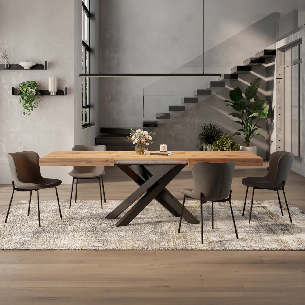 Table Emma dans un loft avec escalier m&eacute;tallique